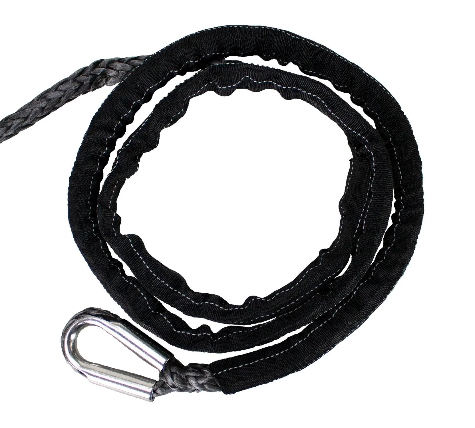 Rakapak UHMWPE 100ft Synthetic 3/8 in Winch Line 22,000 LBS Breaking Strength with Soft Shackle Rope, Abrasion Sleeve