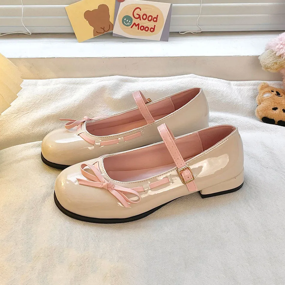 Round Toe Bow Kawaii Shoes