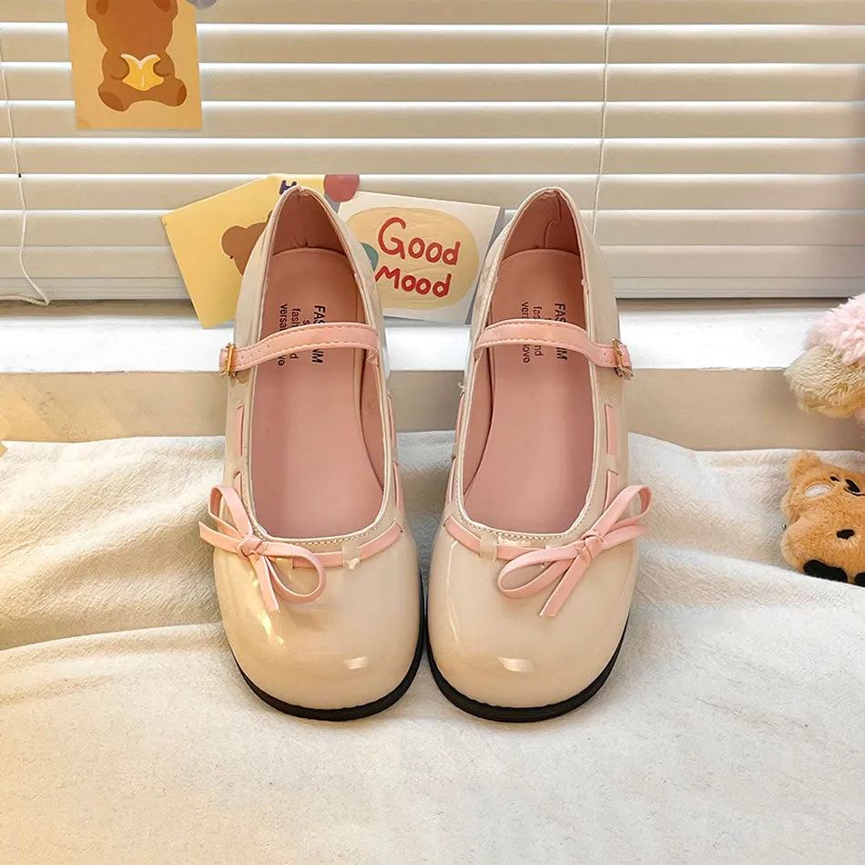 Round Toe Bow Kawaii Shoes