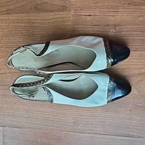 Salvatore Ferragamo Vintage Snakeskin trimmed short heel shoe Size 9 B
