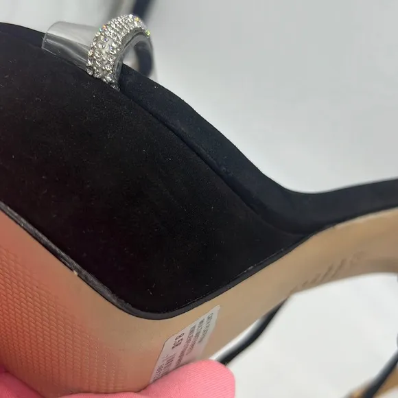 SCHUTZ NWB Cath Crystal-Embellished Nubuck Platform Sandals Black