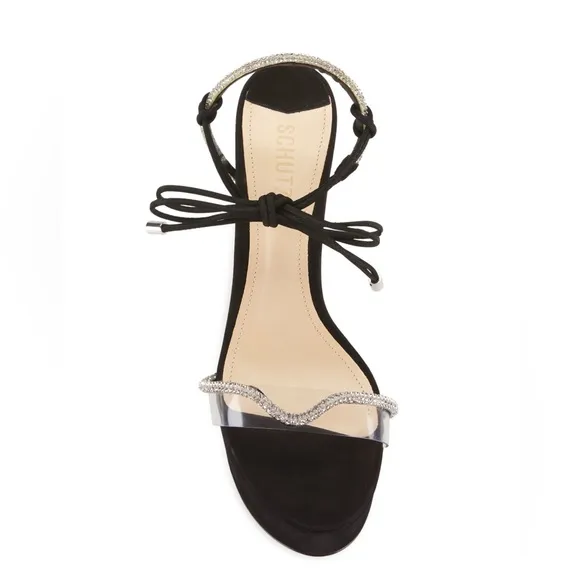 SCHUTZ NWB Cath Crystal-Embellished Nubuck Platform Sandals Black
