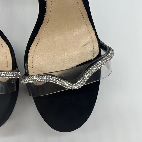 SCHUTZ NWB Cath Crystal-Embellished Nubuck Platform Sandals Black