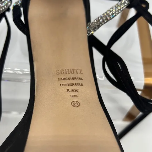 SCHUTZ NWB Cath Crystal-Embellished Nubuck Platform Sandals Black