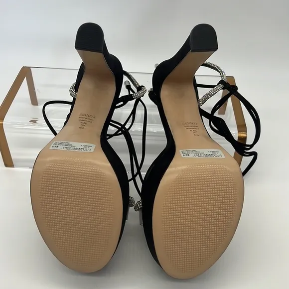 SCHUTZ NWB Cath Crystal-Embellished Nubuck Platform Sandals Black