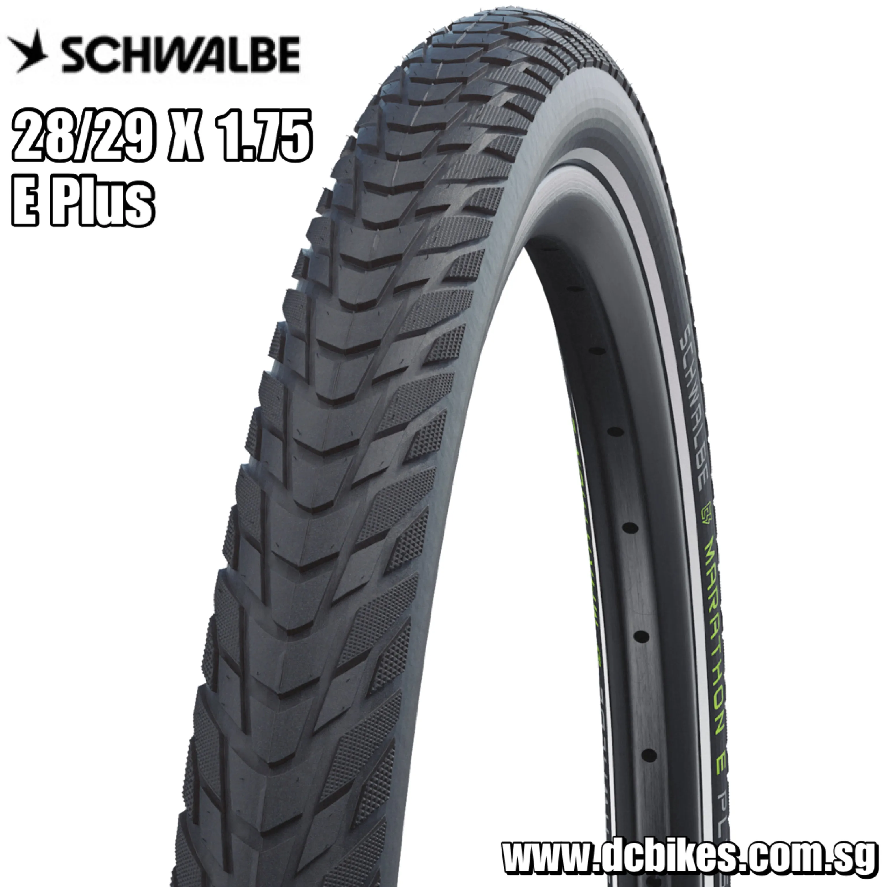 Schwalbe 28 | 29 X 1.75 Marathon E-Plus Wire Bead | Addix E | Smart Dual Guard - 28x1.75" | Black Reflective Bicycle Tyre (1 Tire)