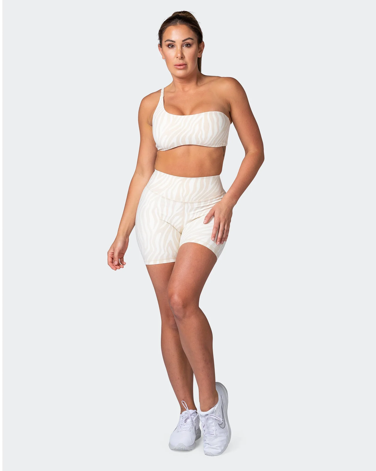 Signature Scrunch Bike Shorts - Almond Zebra Print