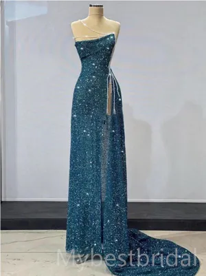Sparkly Strapless Sleeveless Side slit  Mermaid Long Prom Dress,PDS1134