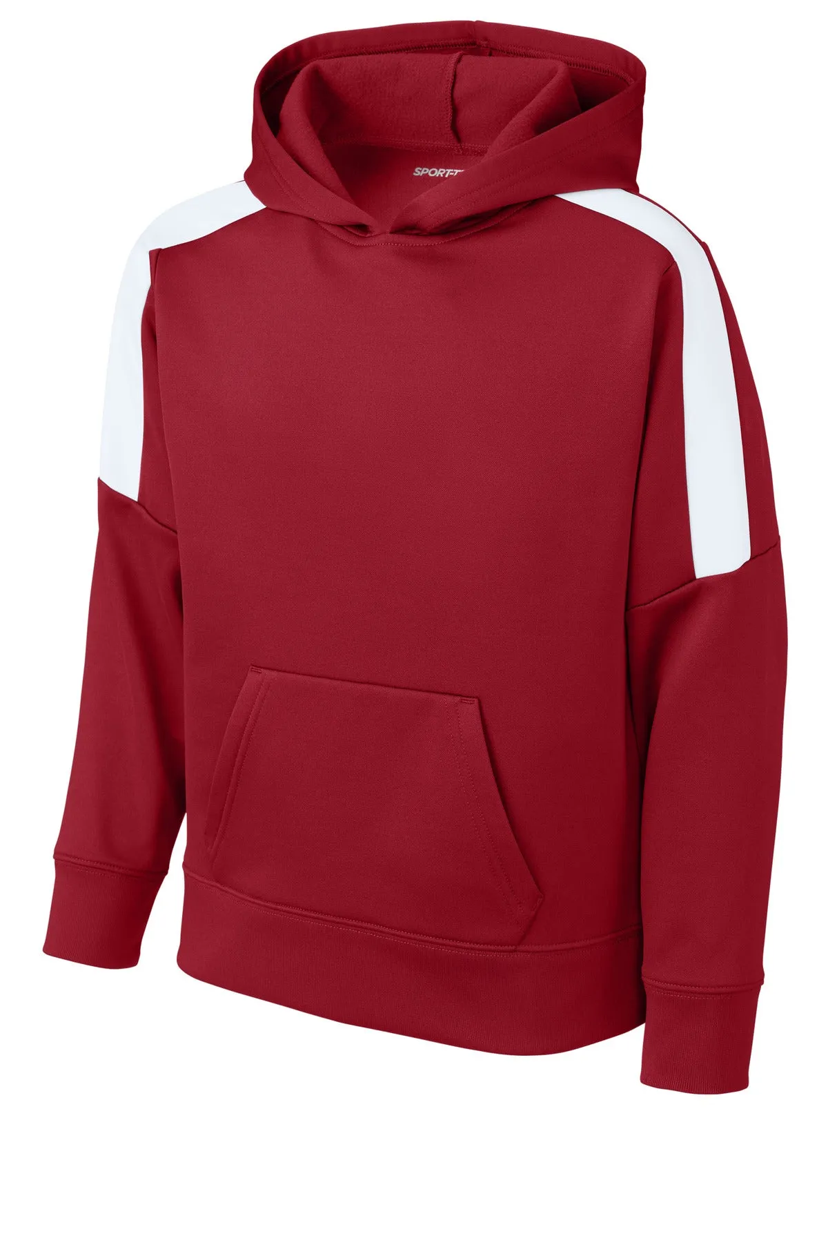 Sport-Tek Youth Sport-Wick Fleece United Pullover Hoodie YST255 Deep Red/ White
