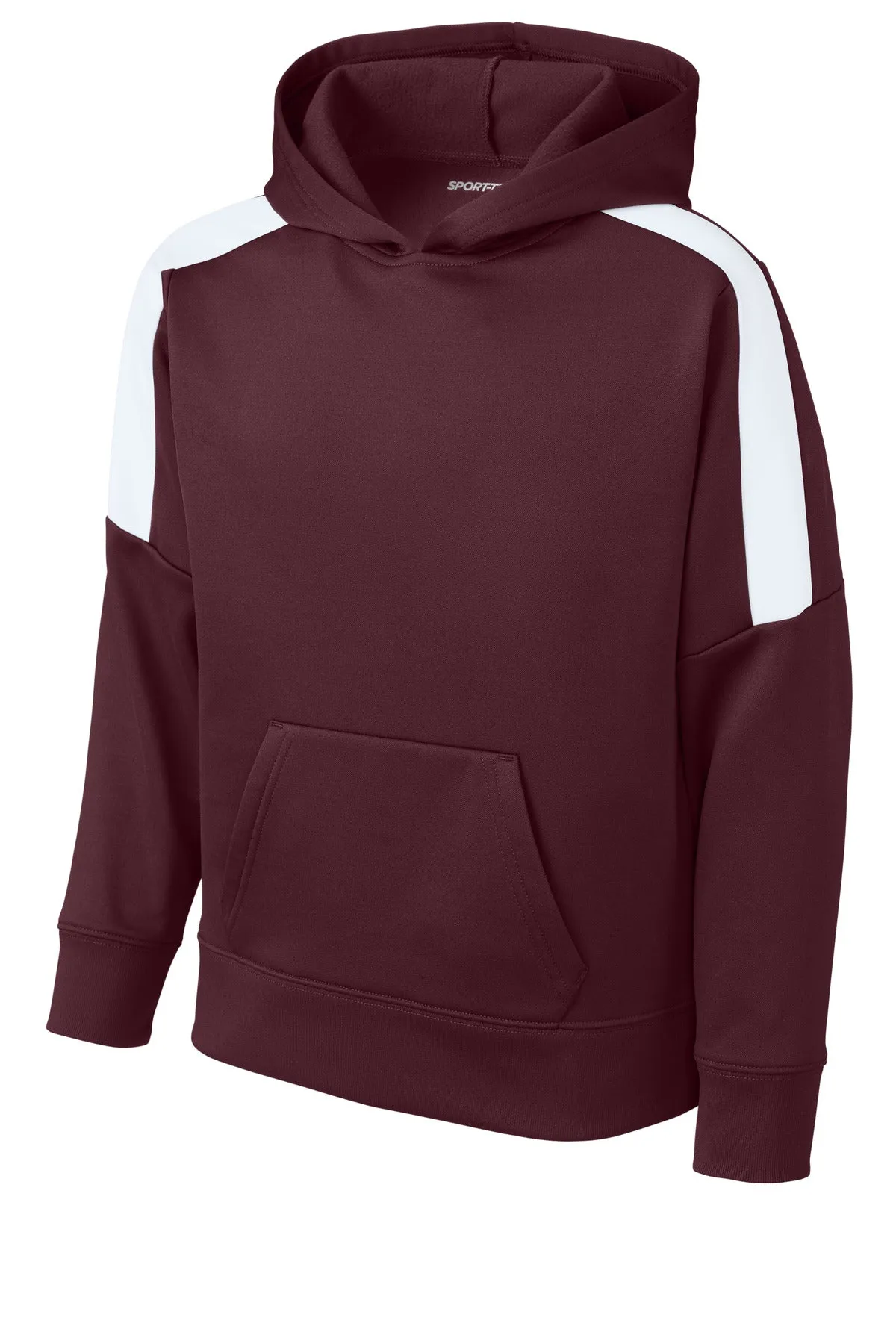Sport-Tek Youth Sport-Wick Fleece United Pullover Hoodie YST255 Maroon/ White