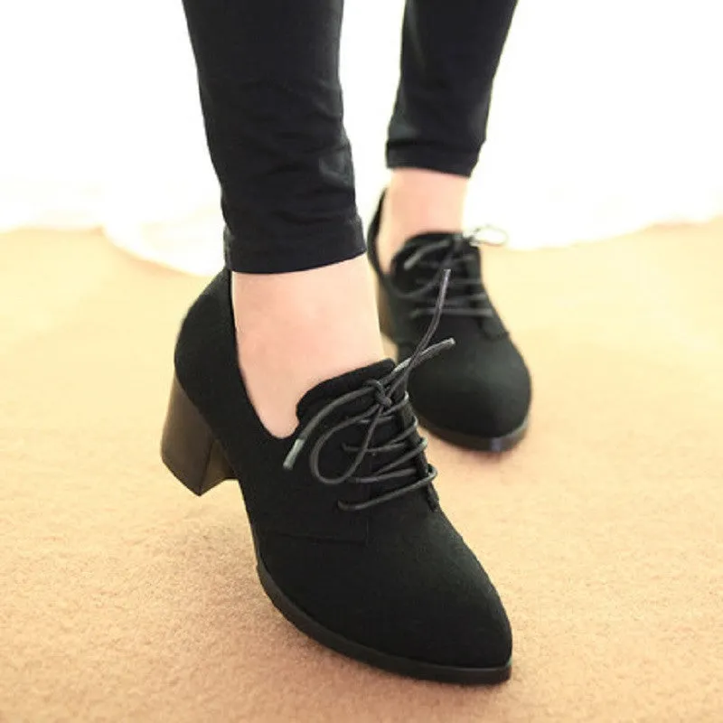 spring women shoes stylish comfortable high-heeled shoes, pointed retro lace wild single shoes work shoes