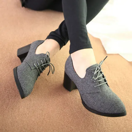spring women shoes stylish comfortable high-heeled shoes, pointed retro lace wild single shoes work shoes