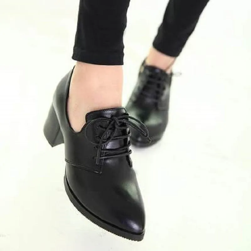 spring women shoes stylish comfortable high-heeled shoes, pointed retro lace wild single shoes work shoes