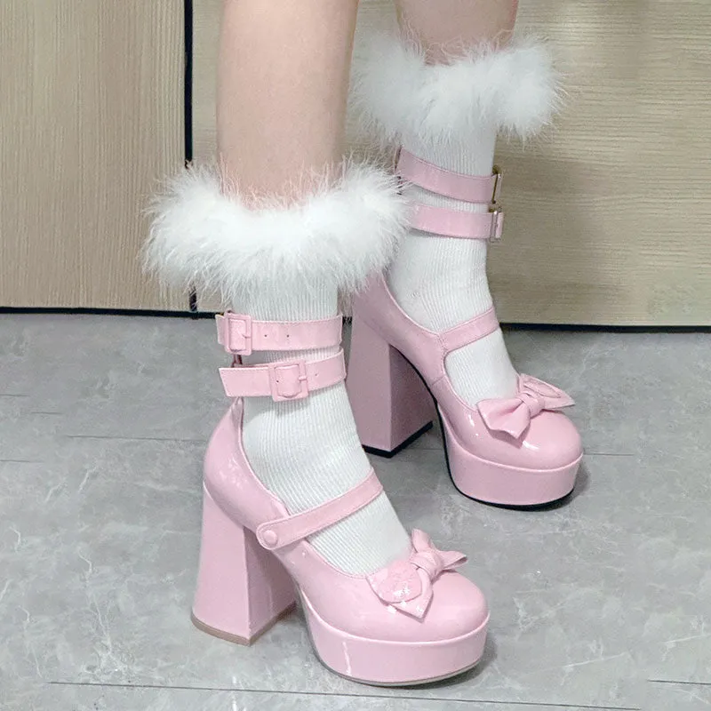 Sweet Bow Buckle Heels Shoes