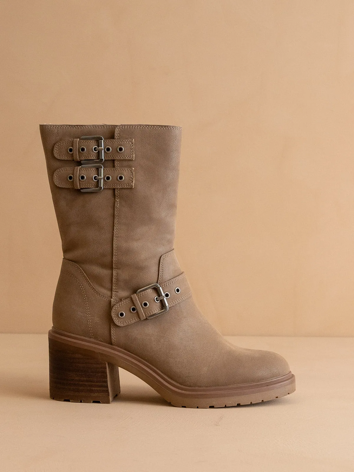 The Rider | Dark Taupe Mid-Calf Moto Boot