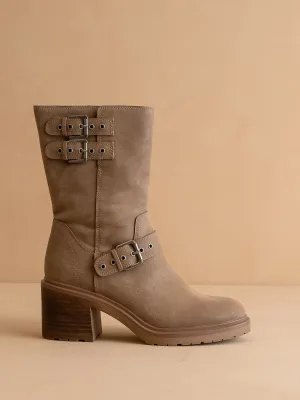 The Rider | Dark Taupe Mid-Calf Moto Boot