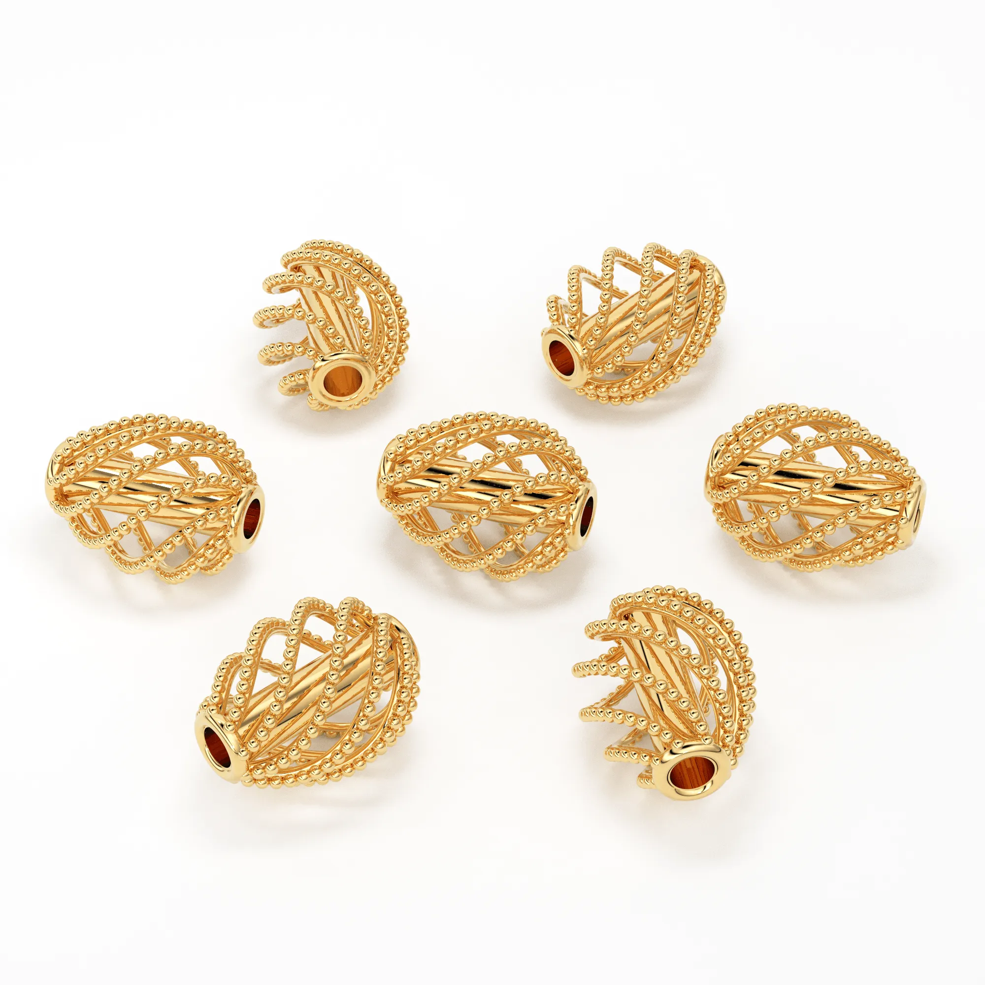Twisted Milgrain Oval Solid Gold 14k 18k Designer Handmade Gold Spacer Bead Jewelry Making Supply 7mm