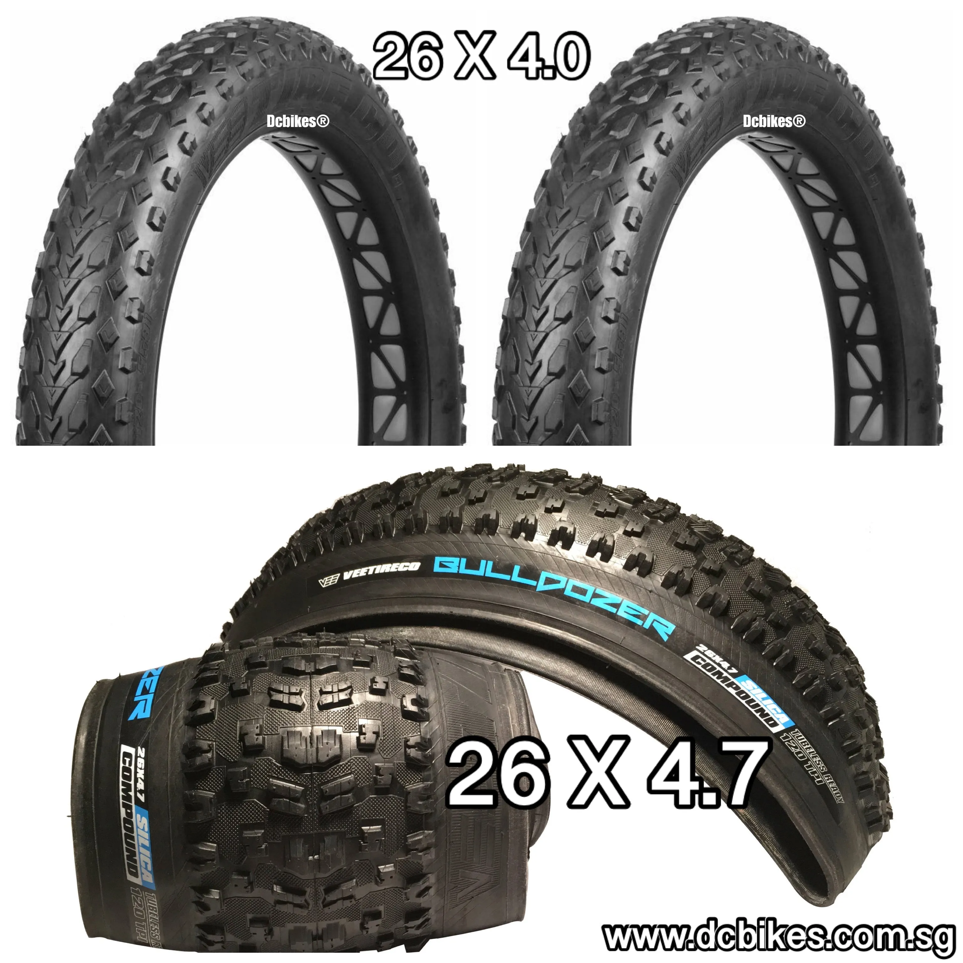 Vee Rubber 26 x 4.0/4.7 Mission | Bulldozer Folding Fat Bike Tyres (2 Tires) 