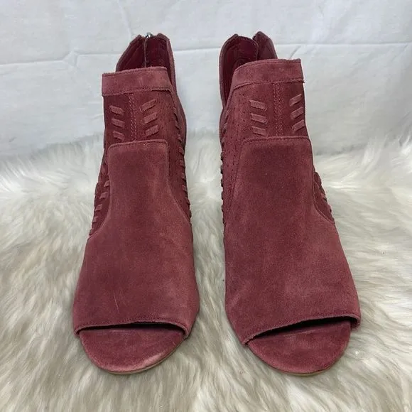Vince Cameo Evelin Teaberry Suede Cone Heel Peep Tpe Shoes Sz 10 WIDE WIDTH