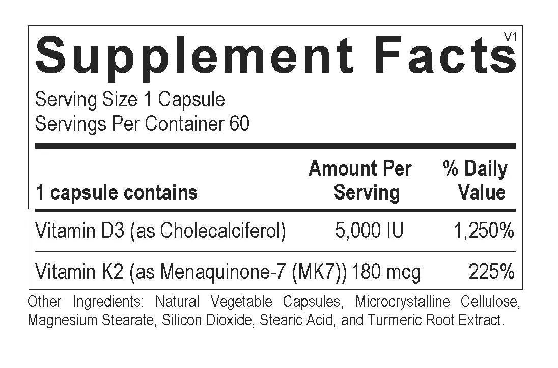 Vitamin K2 with Vitamin D3 - Max MK7 - 60 Capsules - Gluten Free, Soy Free